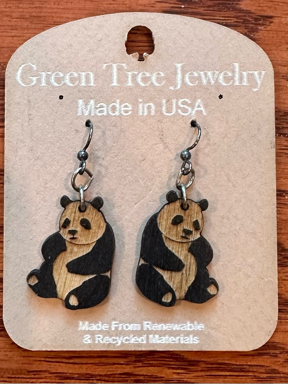Black & Natural Panda Wood Drop Earrings
